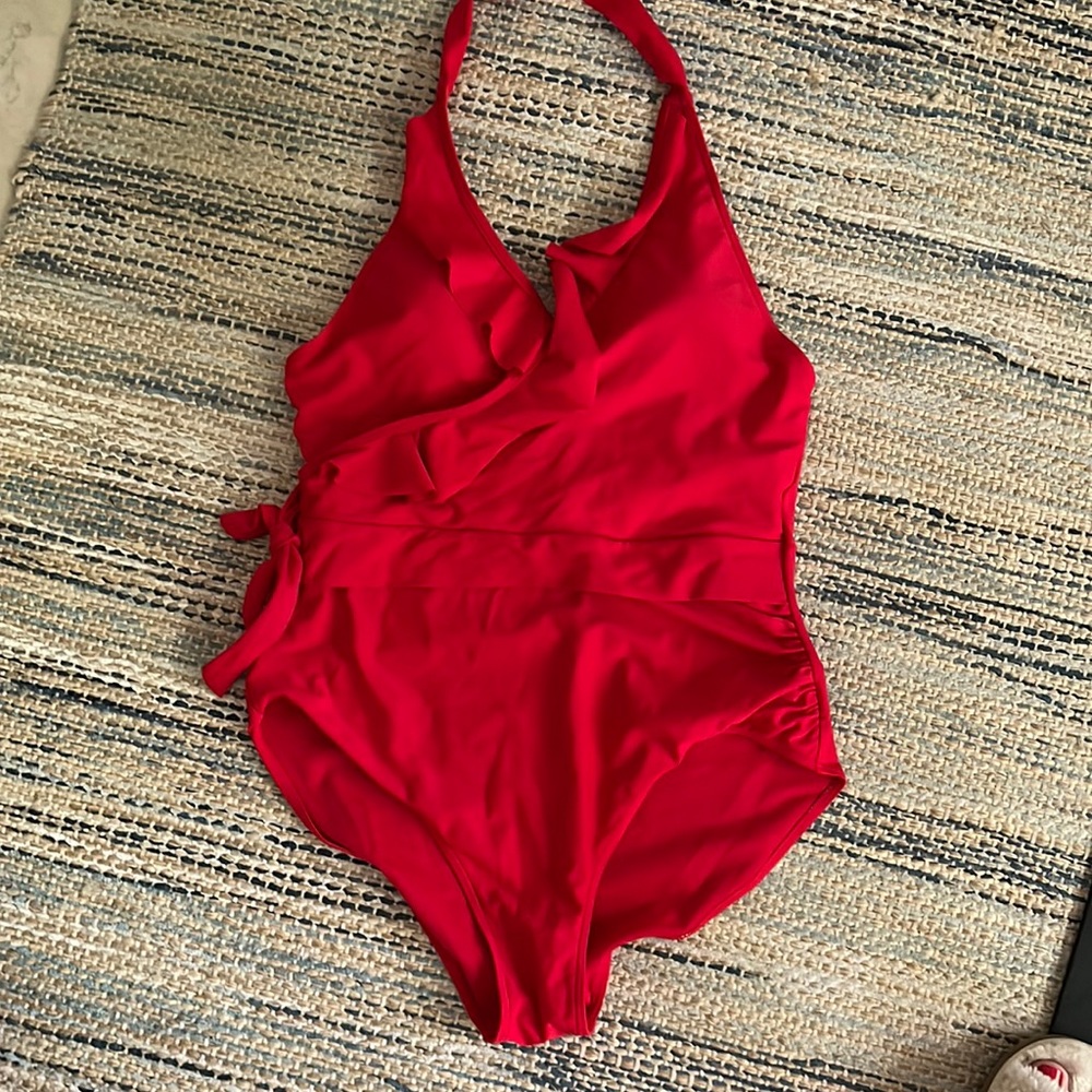 Red Ruffle Top One Piece Bathing Suit